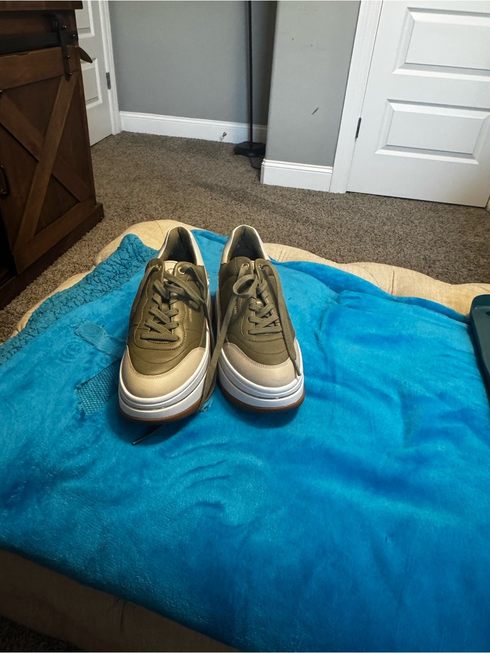 Michael Kors Olive Green and Beige Platform Sneakers